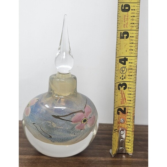 Vintage Vandermark Blue Art Glass Floral Perfume Bottle Signed And Numbered 5.5" - Picture 9 of 12